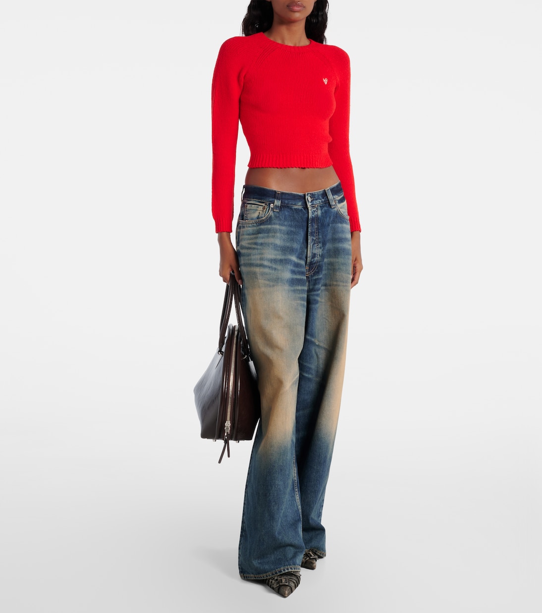 Cropped ribbed-knit cotton-blend sweater | Acne Studios
