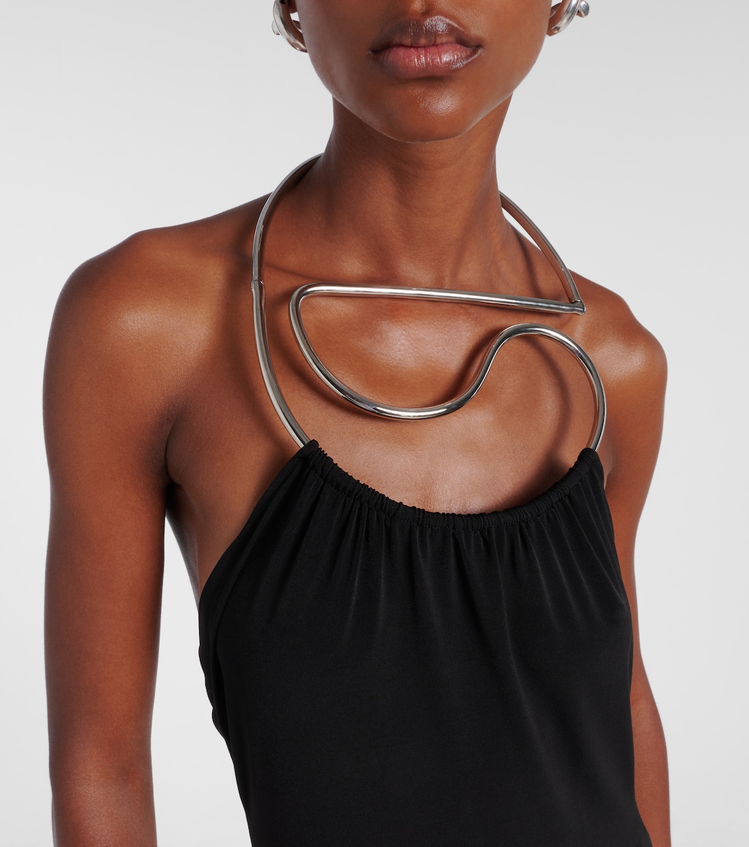 Logo Necklace embellished halterneck gown | Coperni
