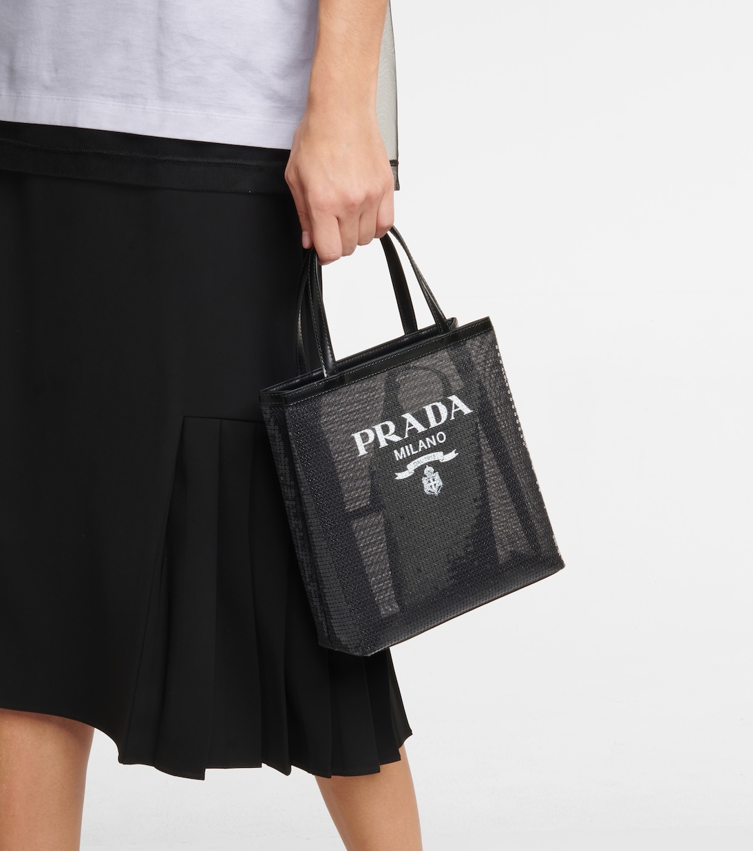 Shopper Small in rete con paillettes | Prada