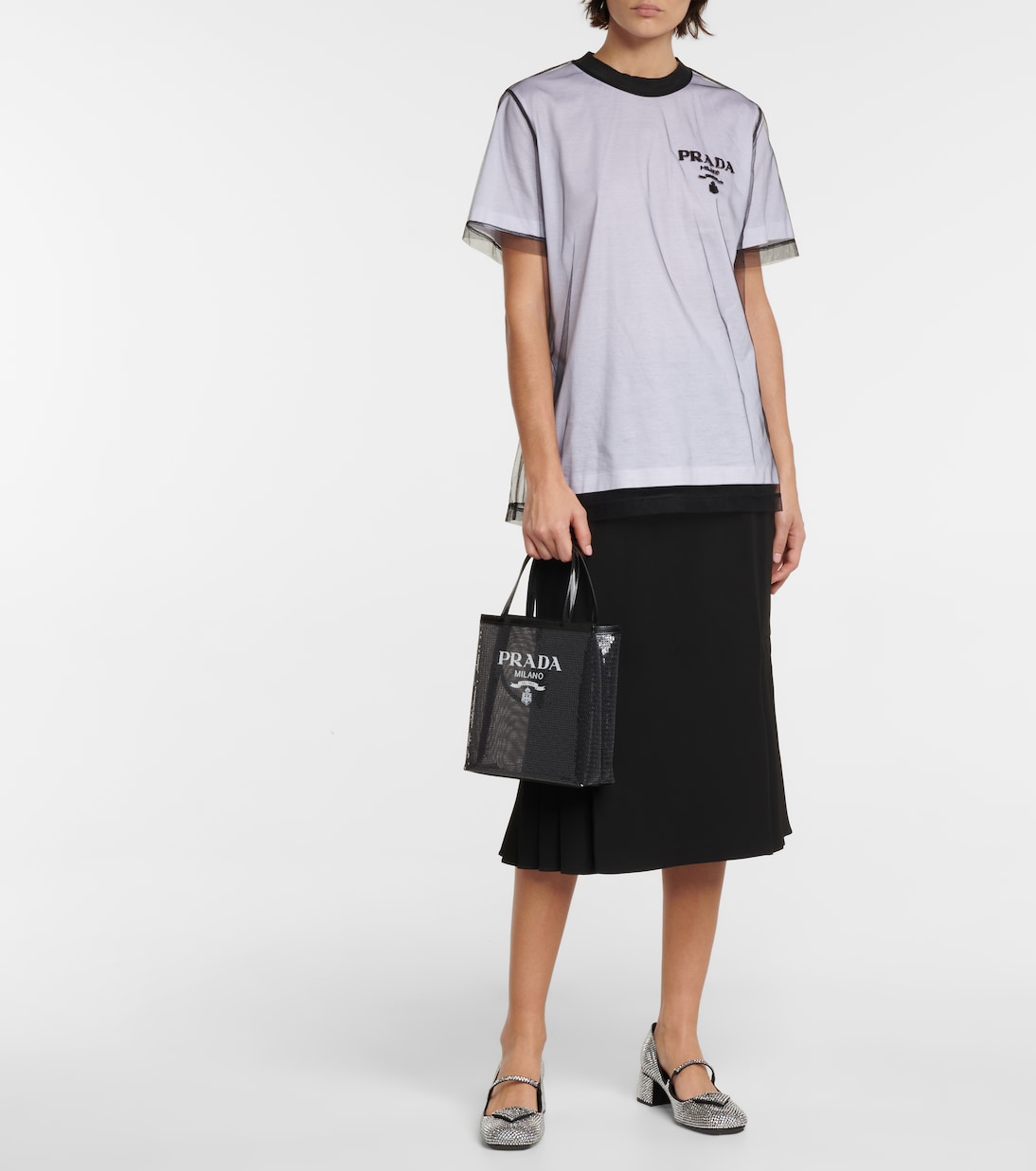 Shopper Small in rete con paillettes | Prada