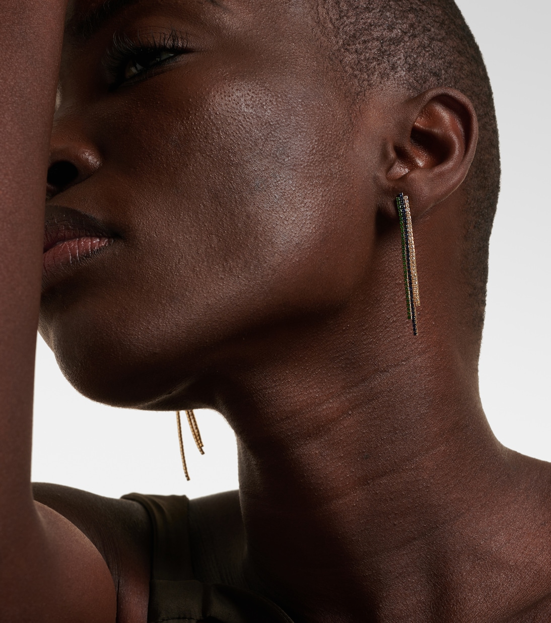 Triple Thread Drop 18kt gold earrings with diamonds | Shay Jewelry