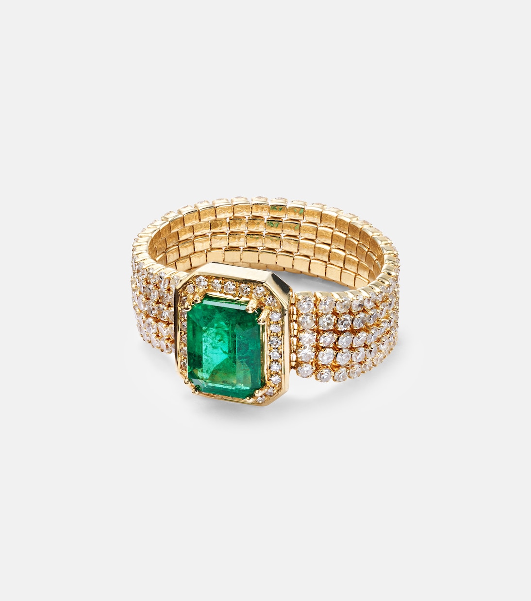 Bague 5 Thread Illusion en or 18 ct, diamants et émeraude | Shay Jewelry