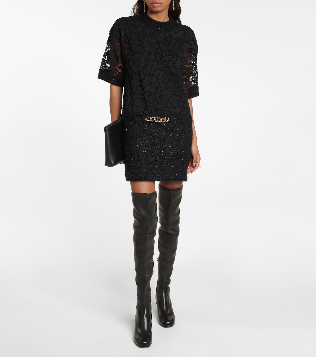 VLogo Chain bouclé and lace minidress | Valentino