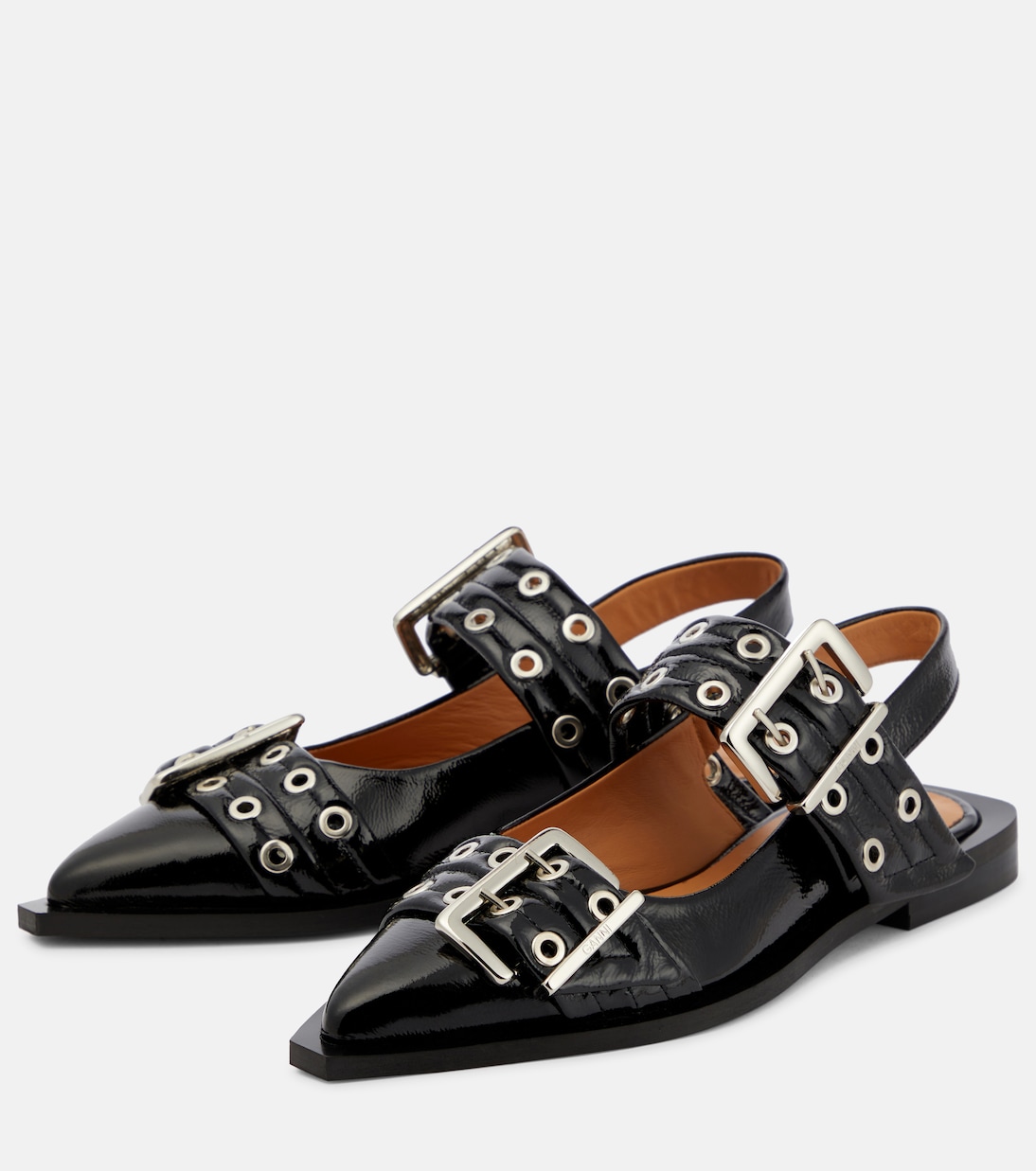 Faux leather slingback flats | Ganni