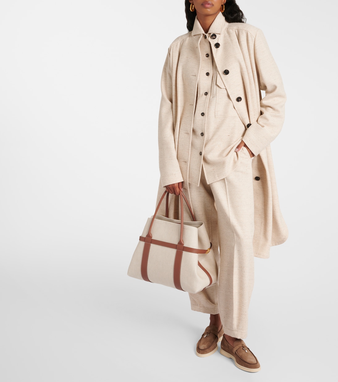 Shopper Ghiera Large in canvas e pelle | Loro Piana