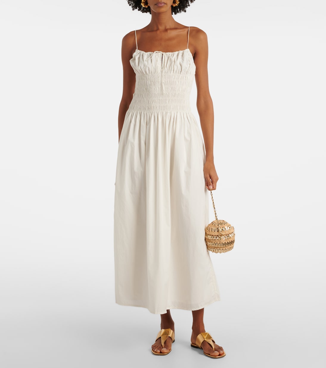 Shirred cotton maxi dress | Faithfull
