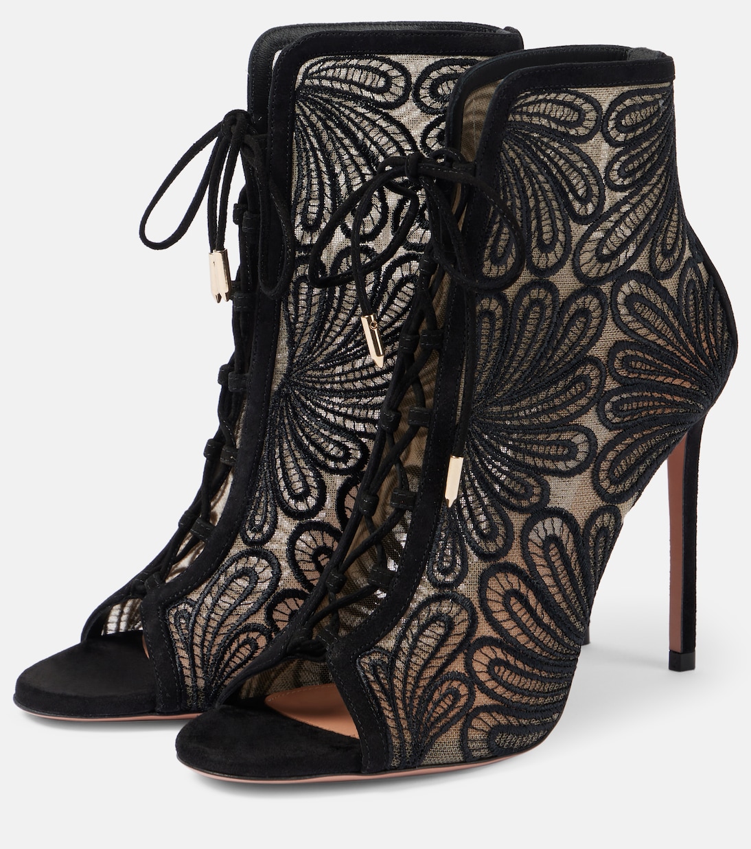 Stivaletti AQUAZZURA 105 in suede e pizzo, stile giovane e trendy