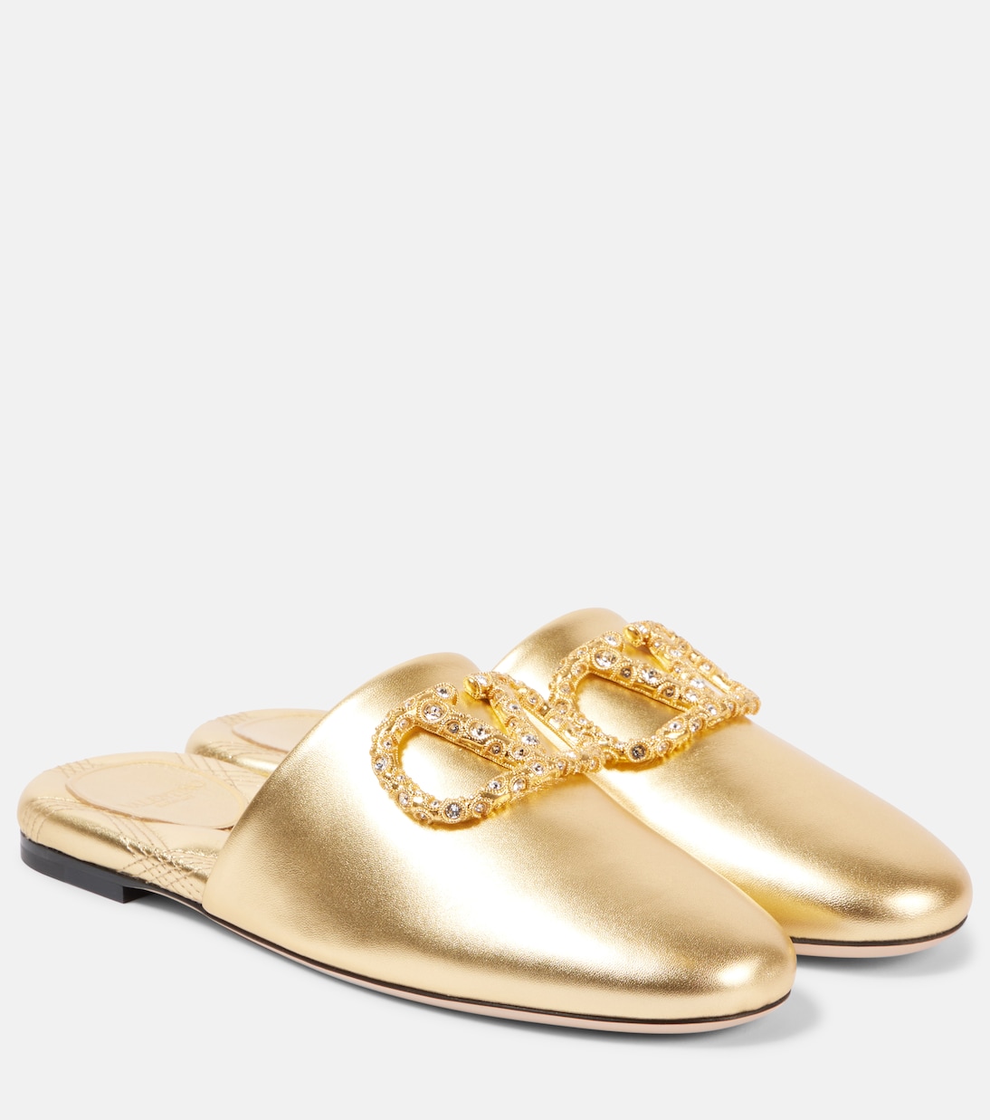 VLogo Signature 메탈릭 레더 슬라이드 | Valentino Garavani