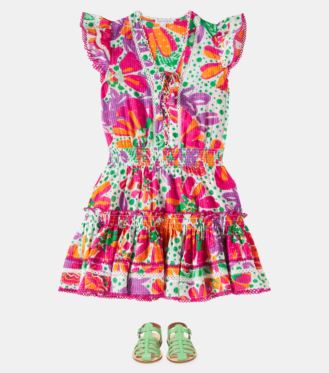 Vestido fruncido Anais de algodón floral | Poupette St Barth Kids