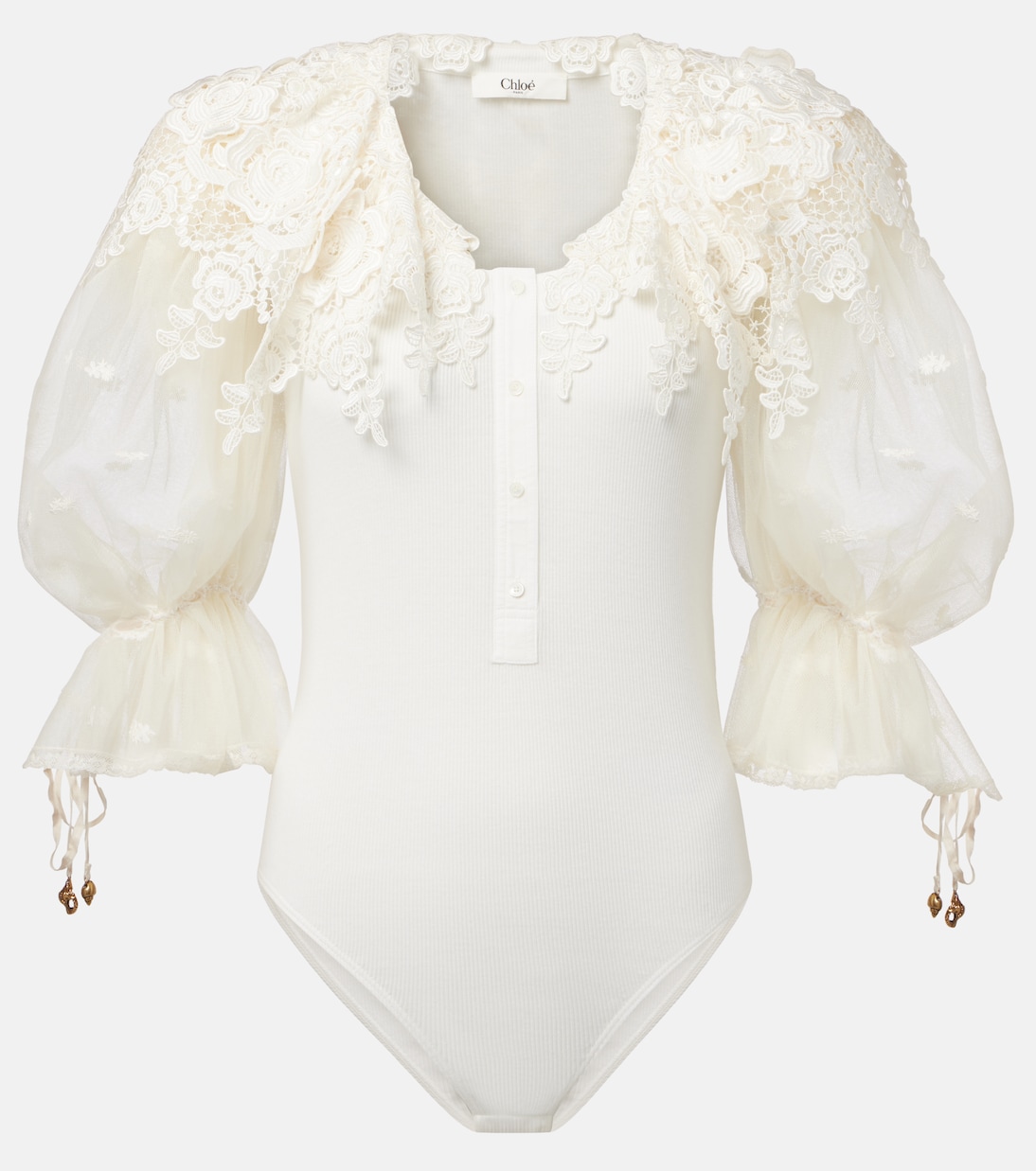 Guipure lace-trimmed cotton bodysuit | Chloé