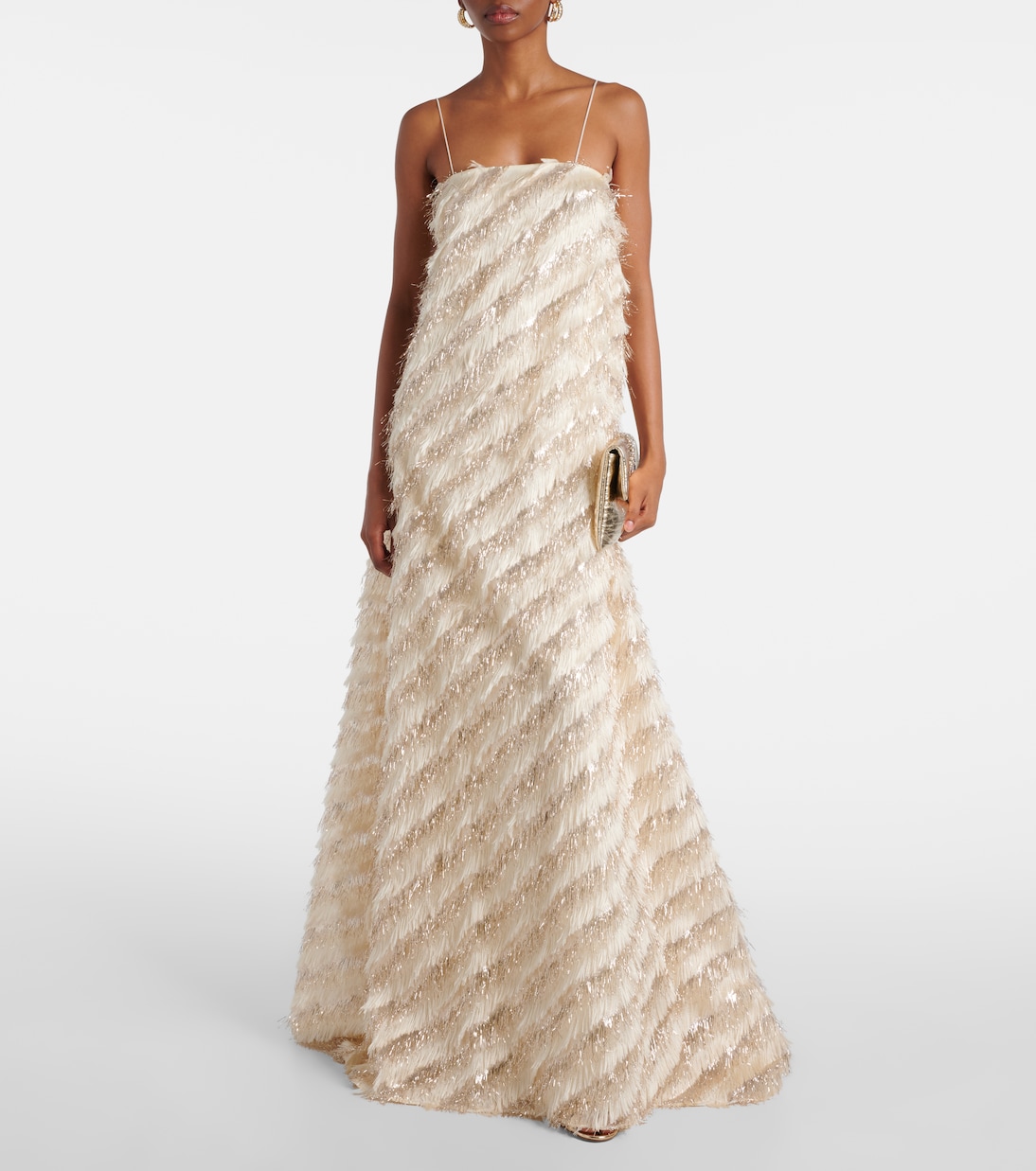 Abito lungo Anguilla in jacquard con frange | Taller Marmo