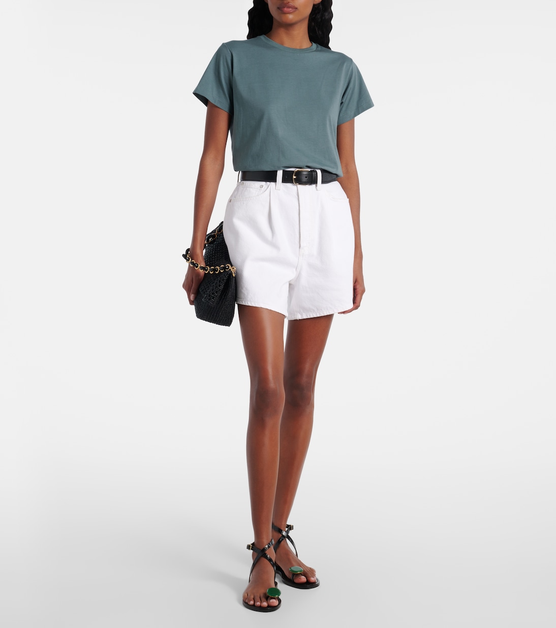 Rhoda pleated high-rise denim shorts | Agolde