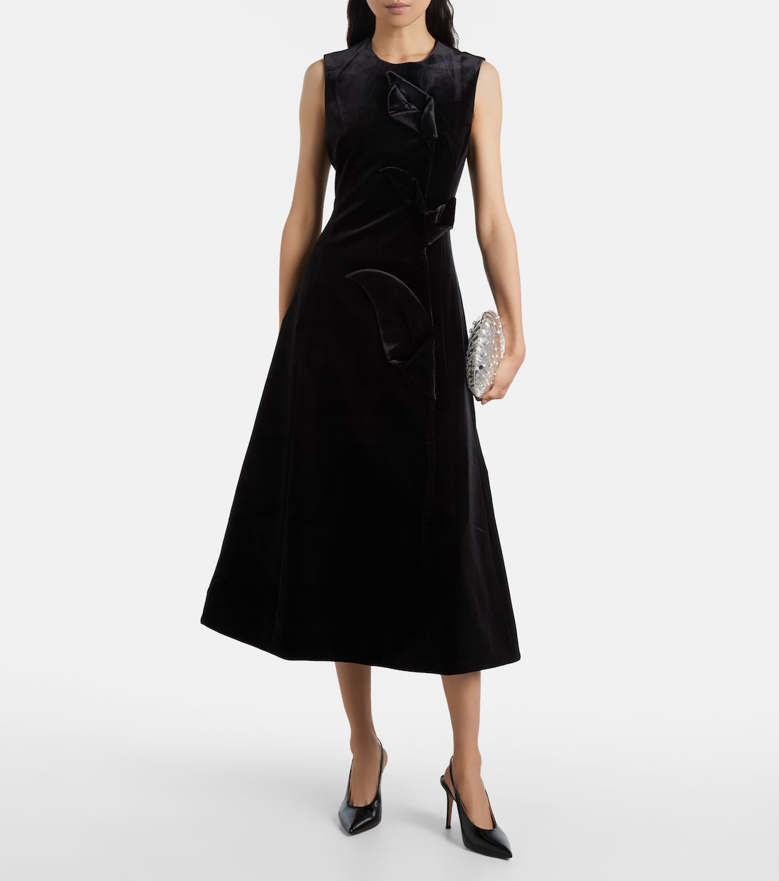 Cleo floral-appliqué velvet midi dress | Leo Lin