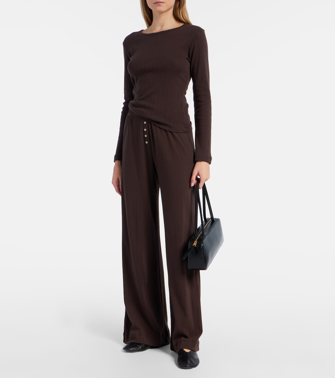 Pointelle cotton wide-leg pants | Leset