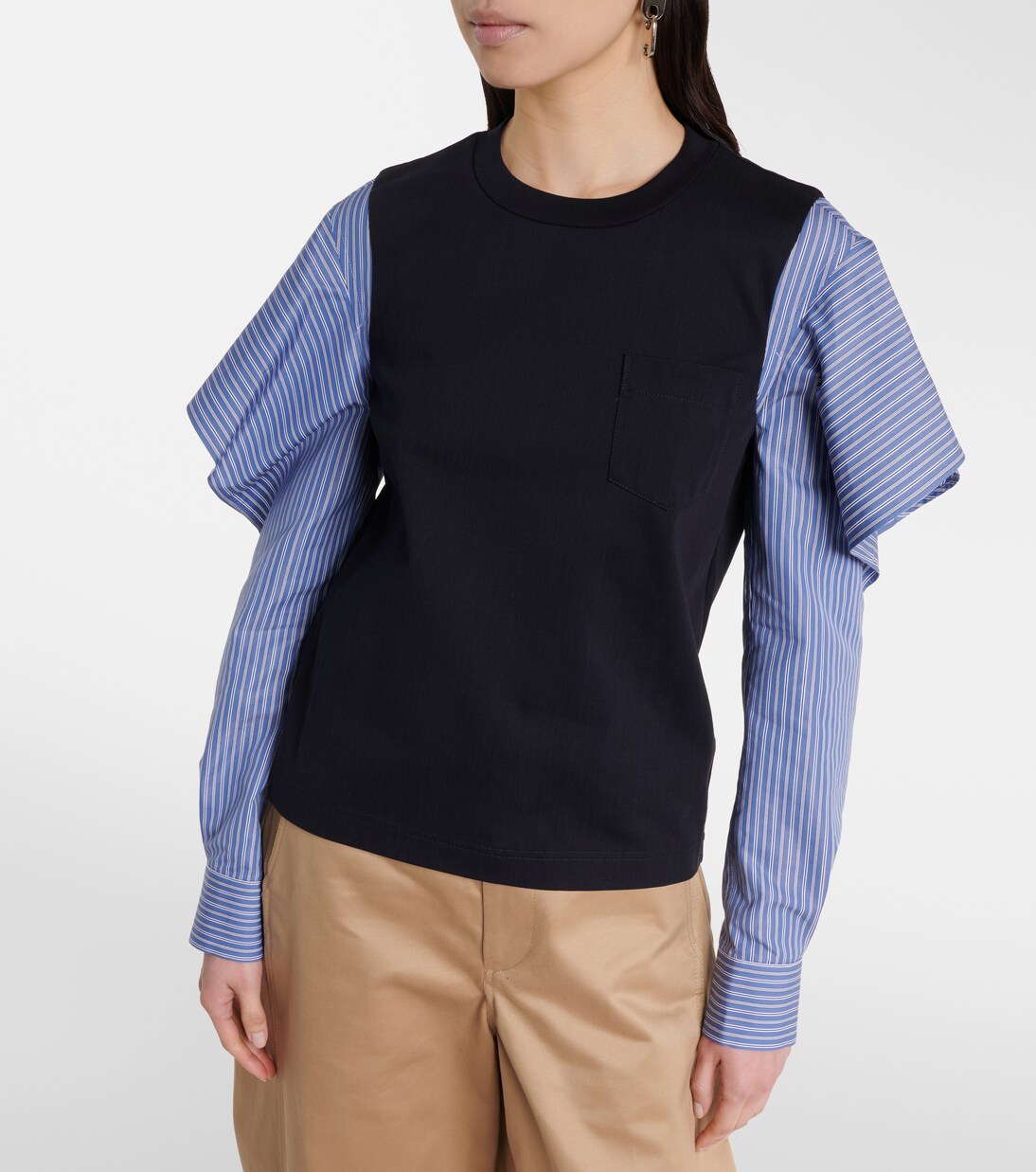 Striped cotton jersey and poplin shirt | Sacai