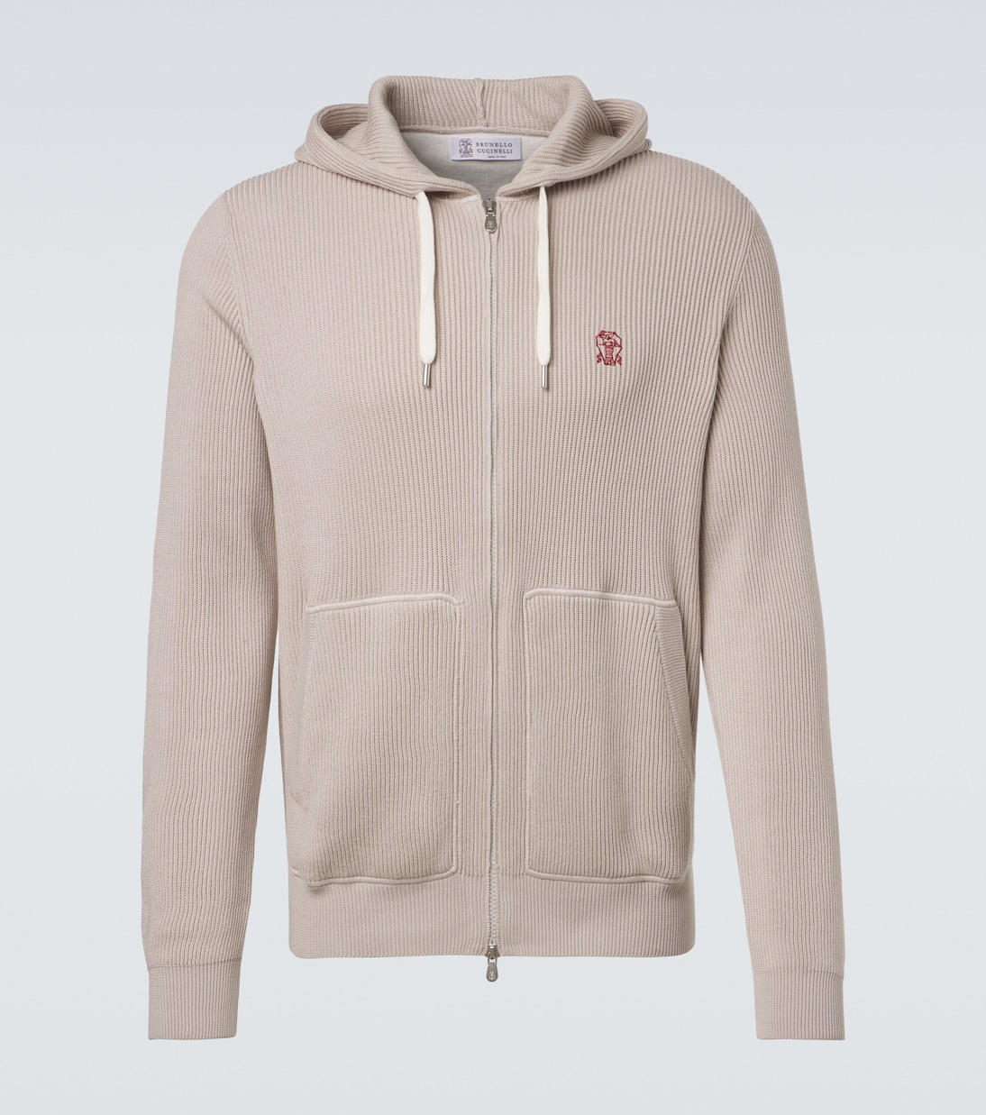 Logo ribbed-knit cotton zip-up hoodie | Brunello Cucinelli