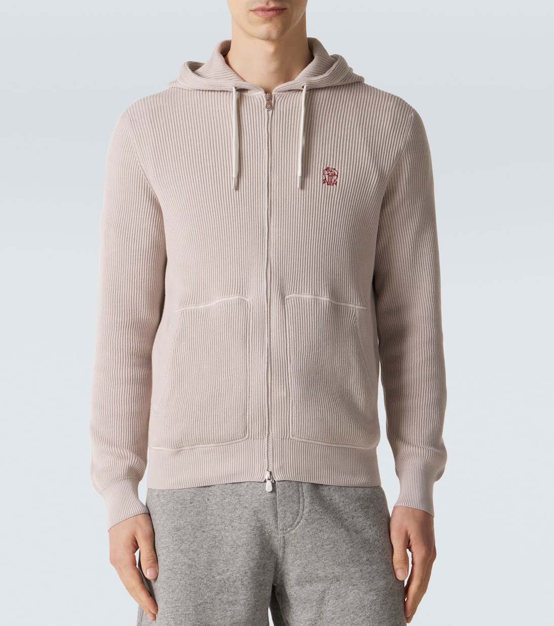 Logo ribbed-knit cotton zip-up hoodie | Brunello Cucinelli