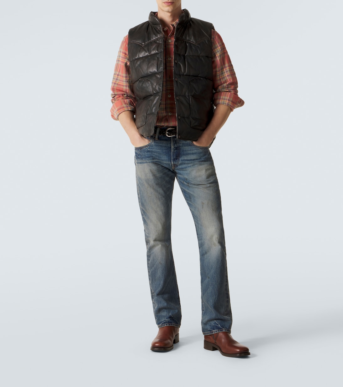 Veste doudoune sans manches en cuir | RRL