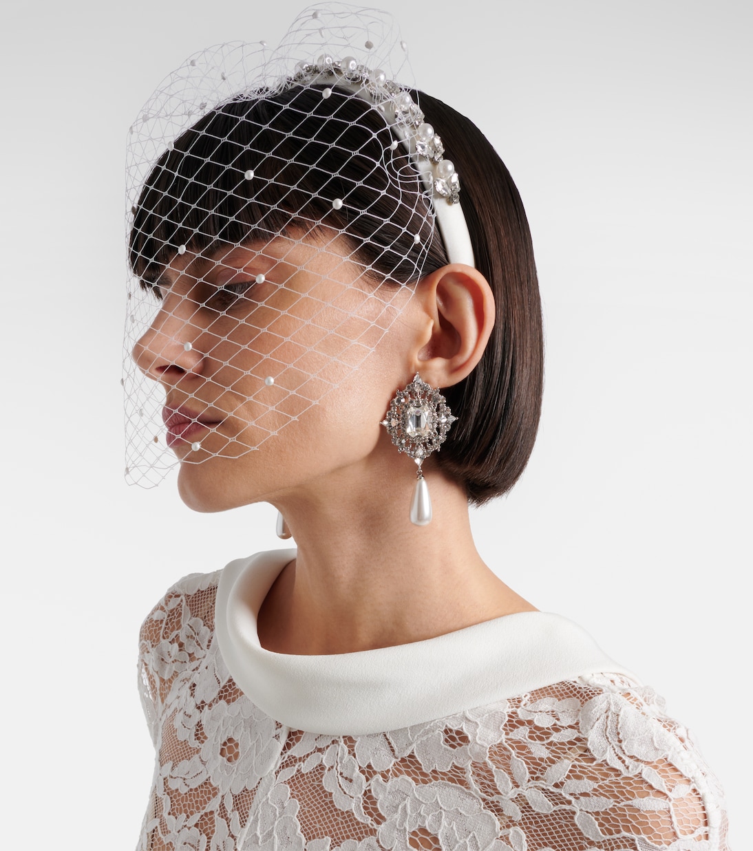 Embellished satin and fishnet headband | Self-Portrait