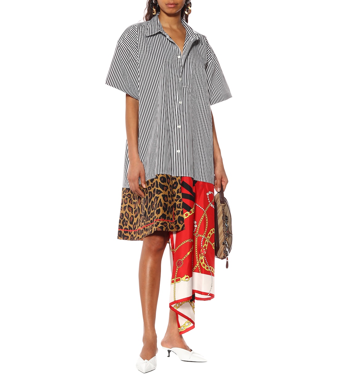 Scarf cotton and silk shirt dress in multicoloured
