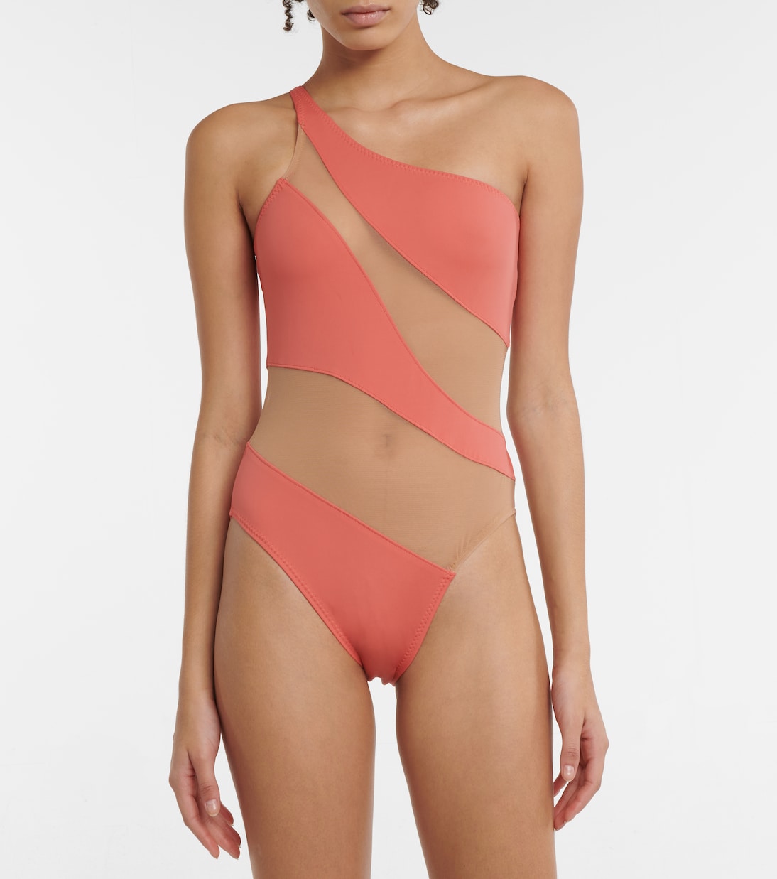 Snake mesh-paneled one-shoulder swimsuit | Norma Kamali