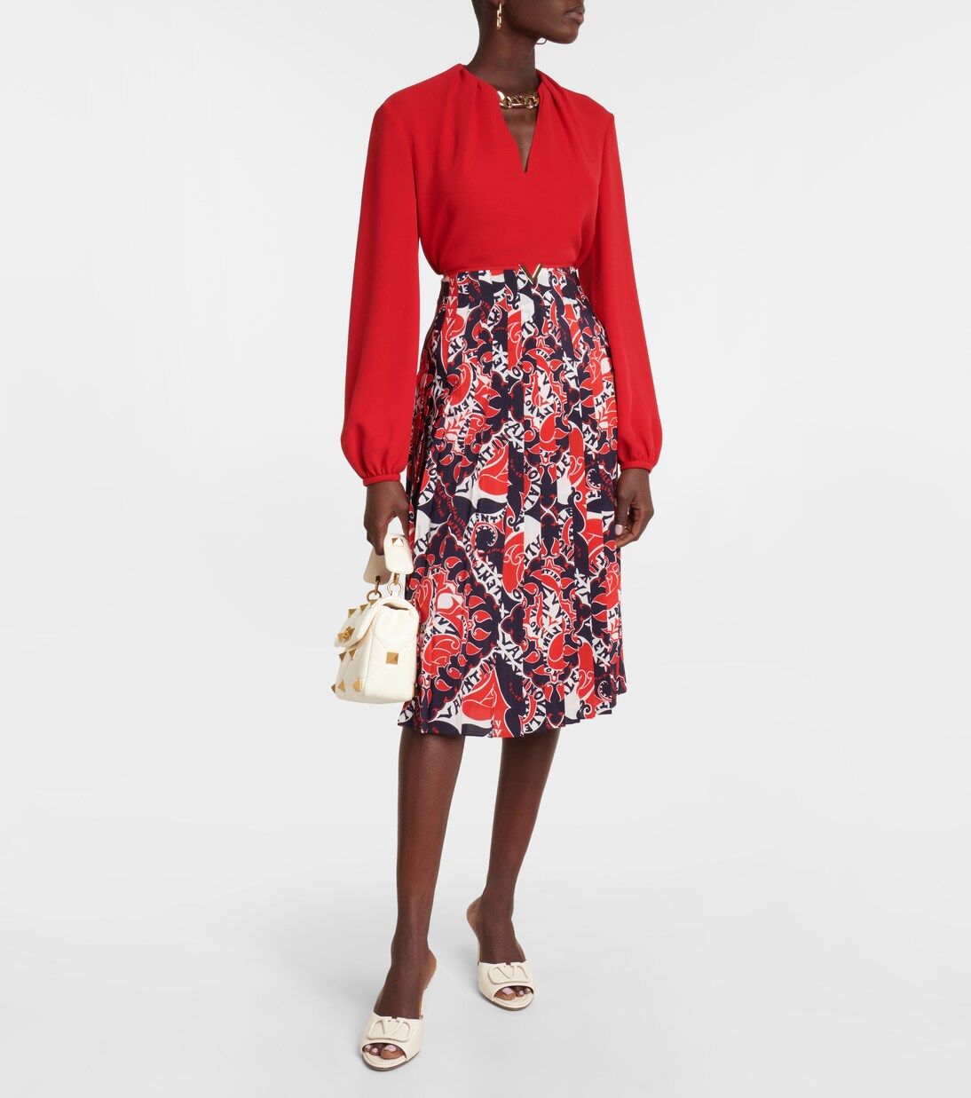 VGOLD printed silk midi skirt | Valentino
