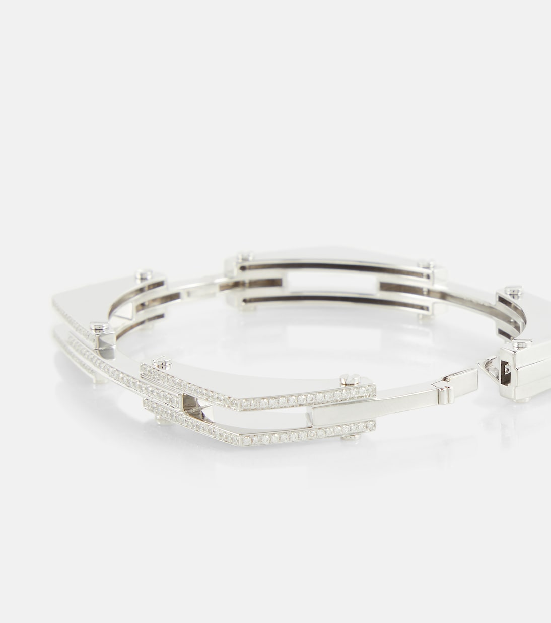 Bracciale rigido Chrome in oro bianco 14kt con diamanti | Rainbow K