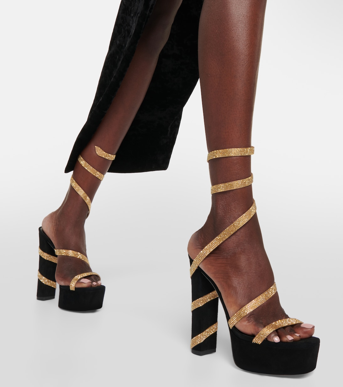 Embellished suede-effect platform sandals | Rene Caovilla