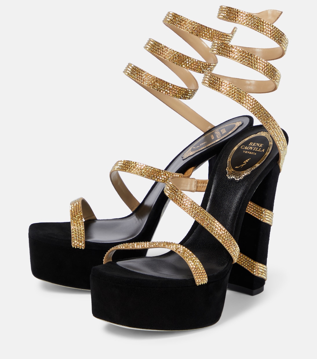 Embellished suede-effect platform sandals | Rene Caovilla