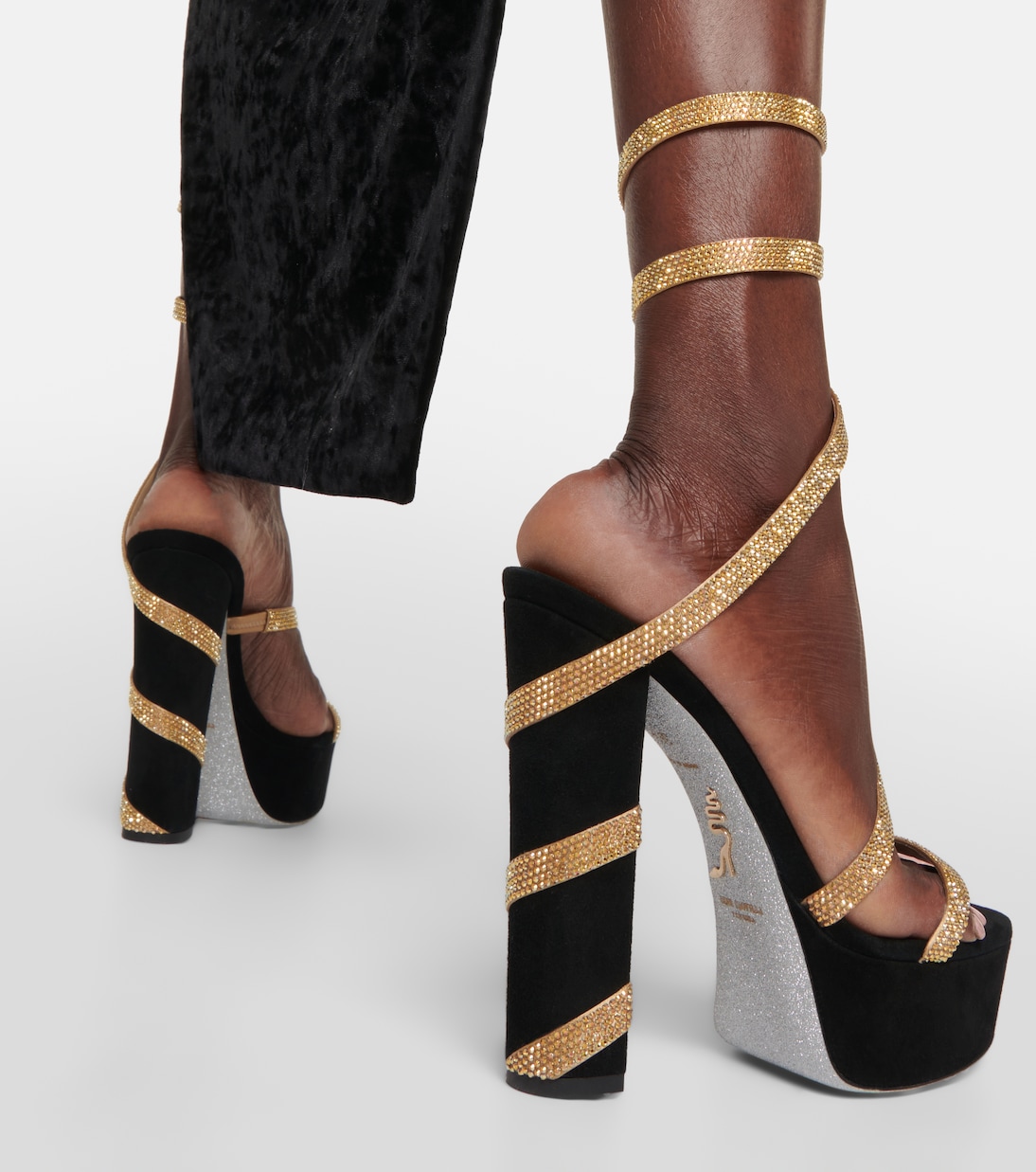 Embellished suede-effect platform sandals | Rene Caovilla