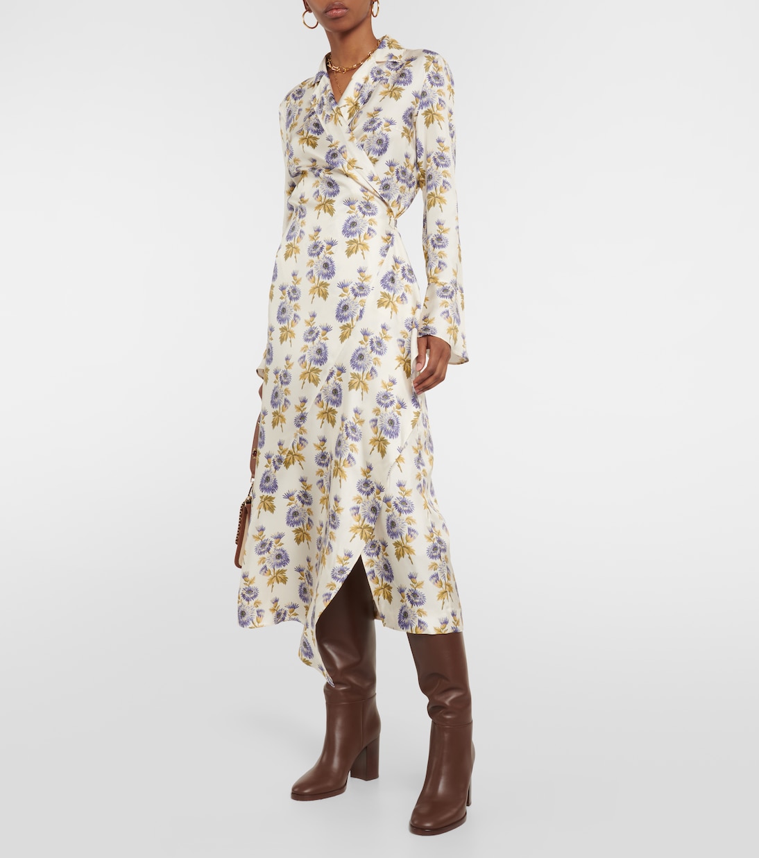 Abito midi a portafoglio in twill di misto seta | Etro