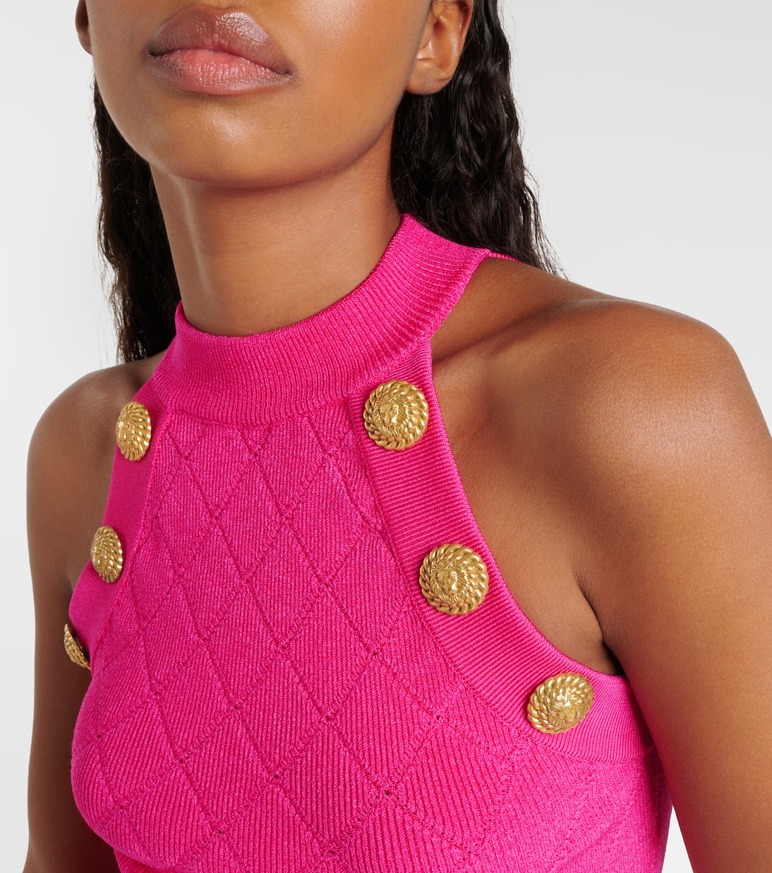 Top de punto de cuello halter adornado | Balmain