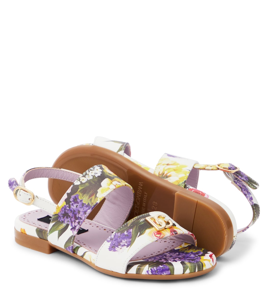 Sandali in pelle con stampa floreale | Dolce&Gabbana Kids
