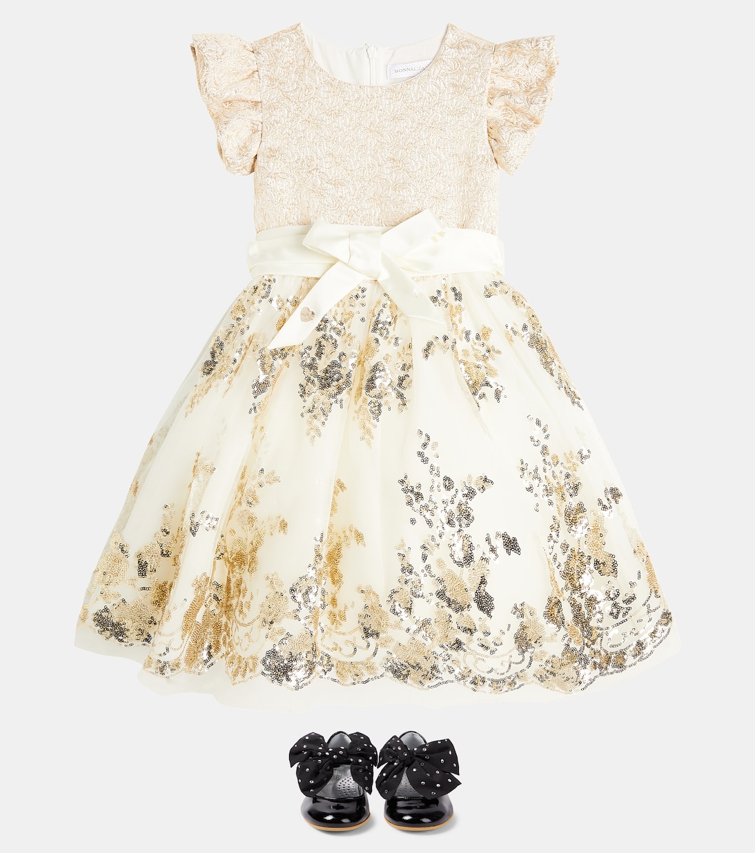 Sequined embroidered tulle-trimmed dress | Monnalisa