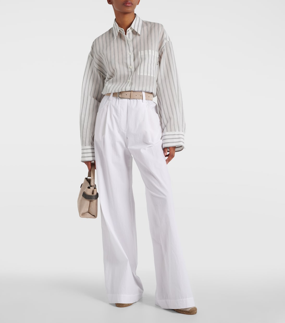 Pantalon ample à taille haute en coton | Brunello Cucinelli