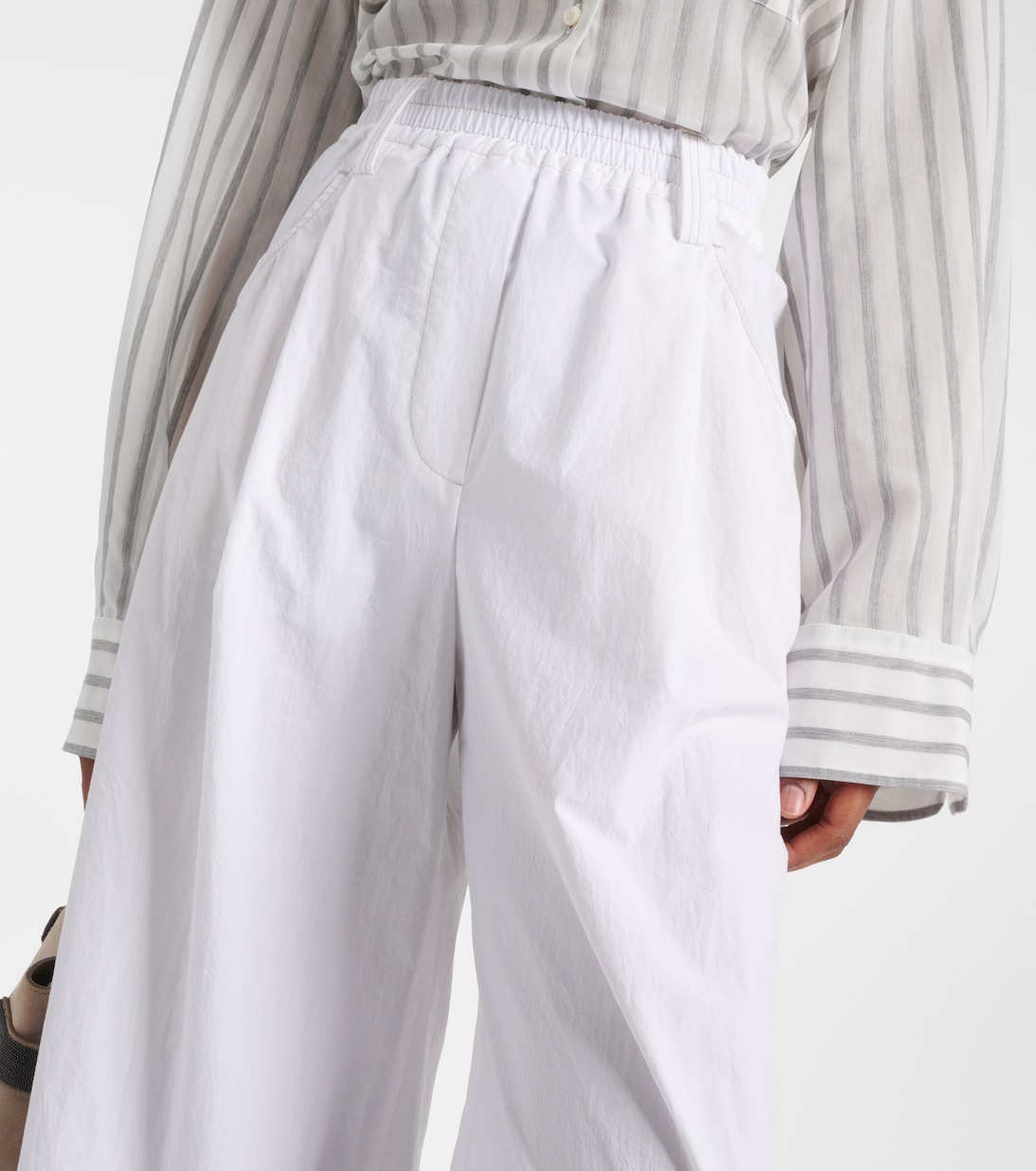 Pantalon ample à taille haute en coton | Brunello Cucinelli
