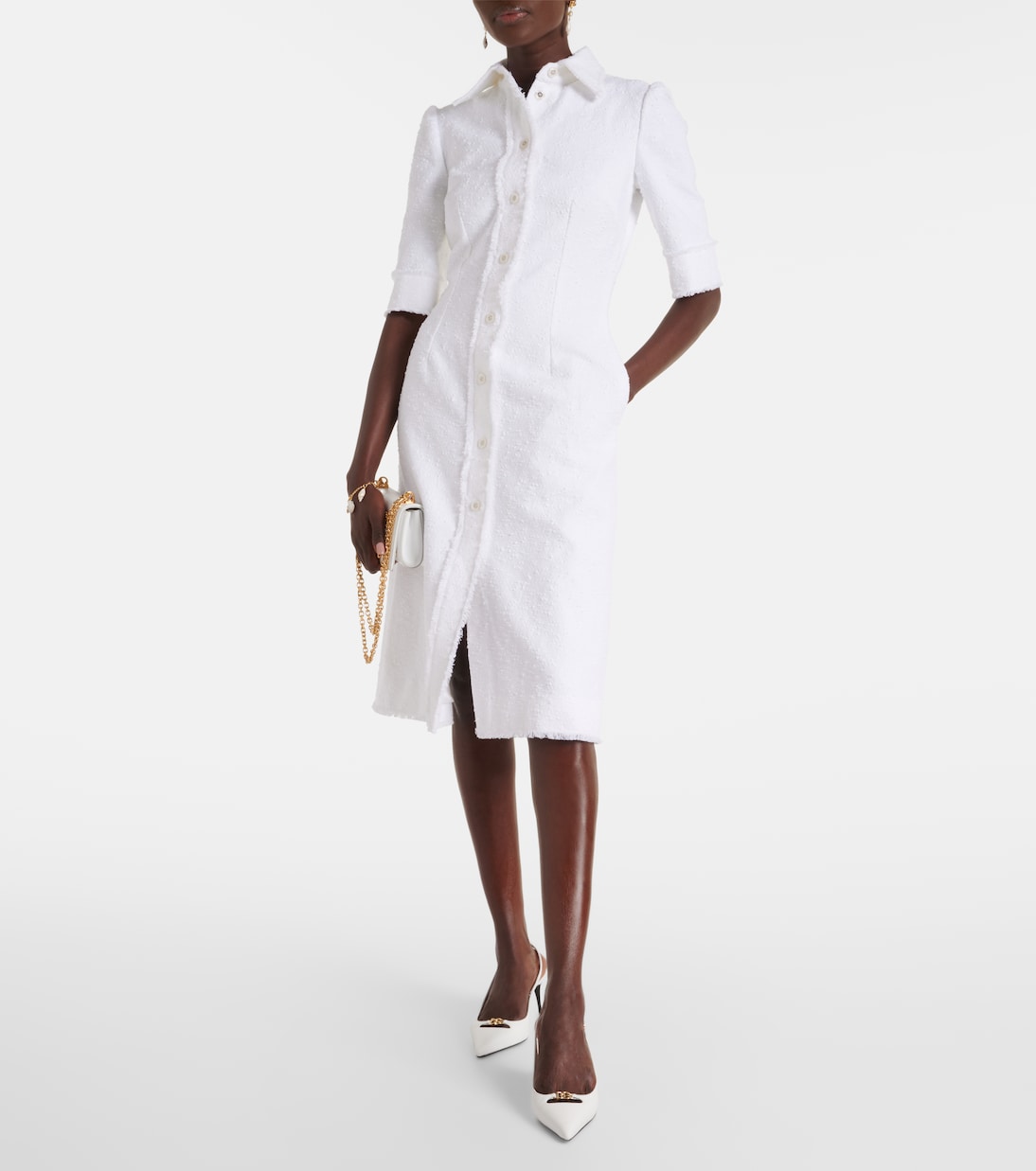 Robe chemise en tweed de coton mélangé | Dolce&Gabbana