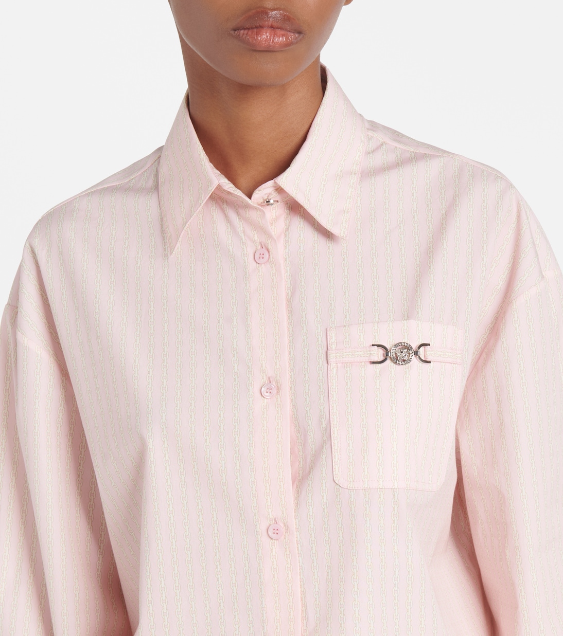Camisa cropped Chain Pinstripe de popelín de algodón | Versace