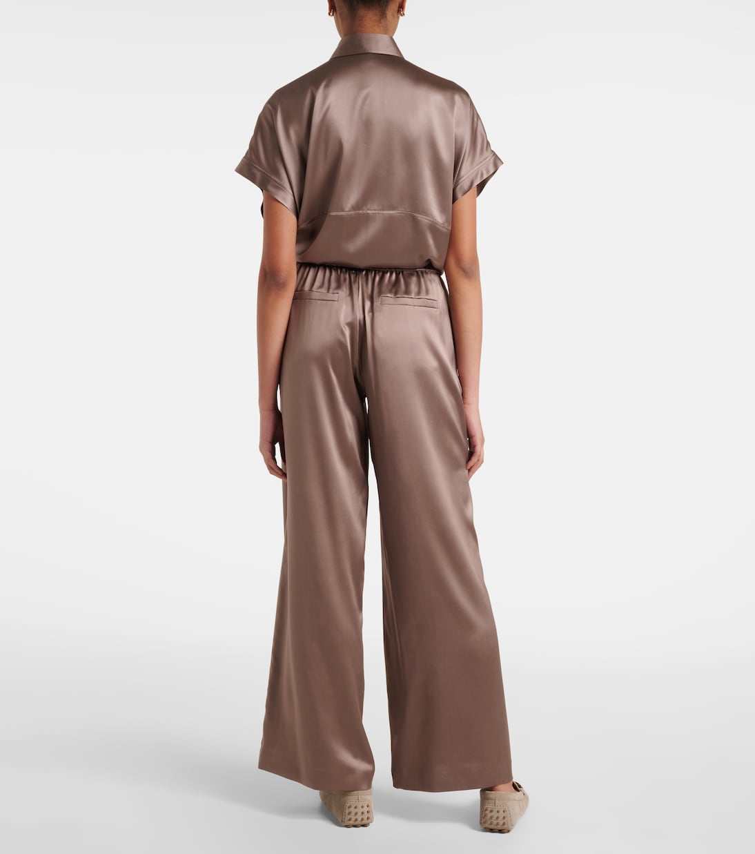 Pantaloni a gamba larga in raso di misto seta | Brunello Cucinelli
