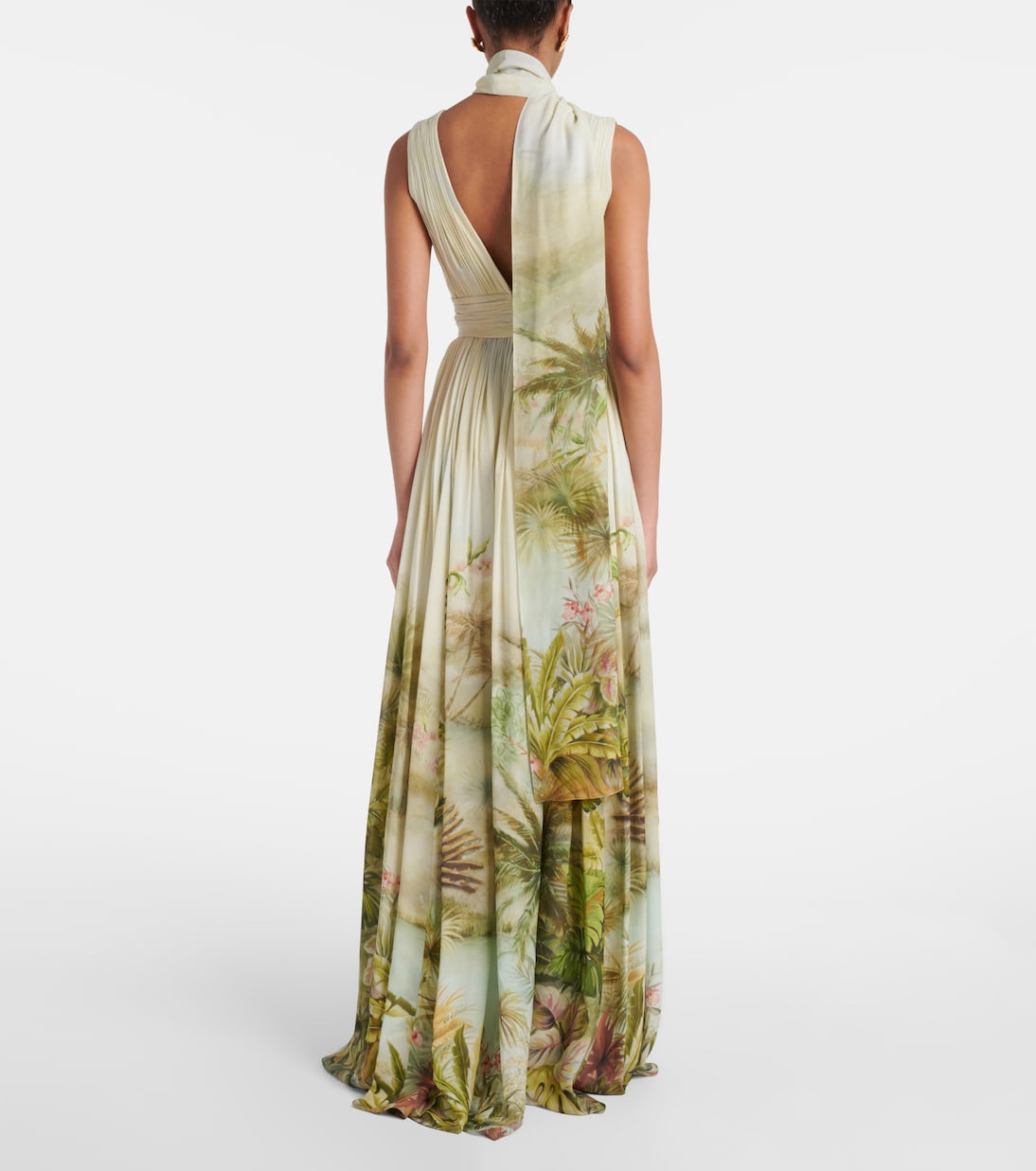 Abito lungo in georgette con stampa | Elie Saab