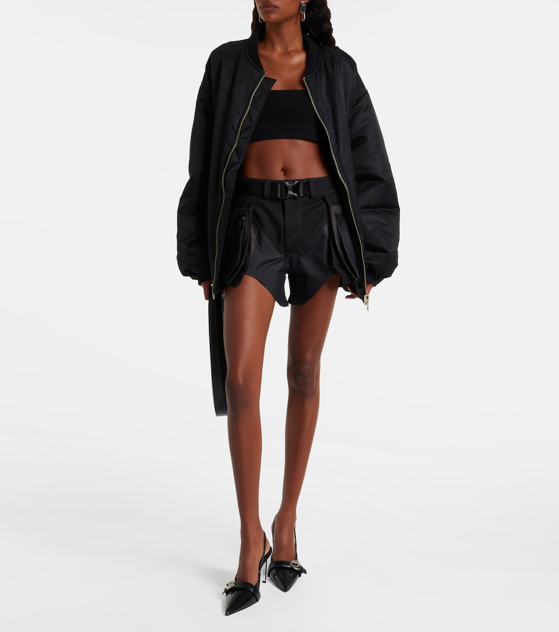 Belted low-rise cotton cargo shorts | Mugler