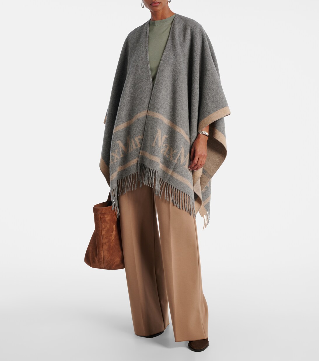 Hilde fringed wool jacquard cape | Max Mara