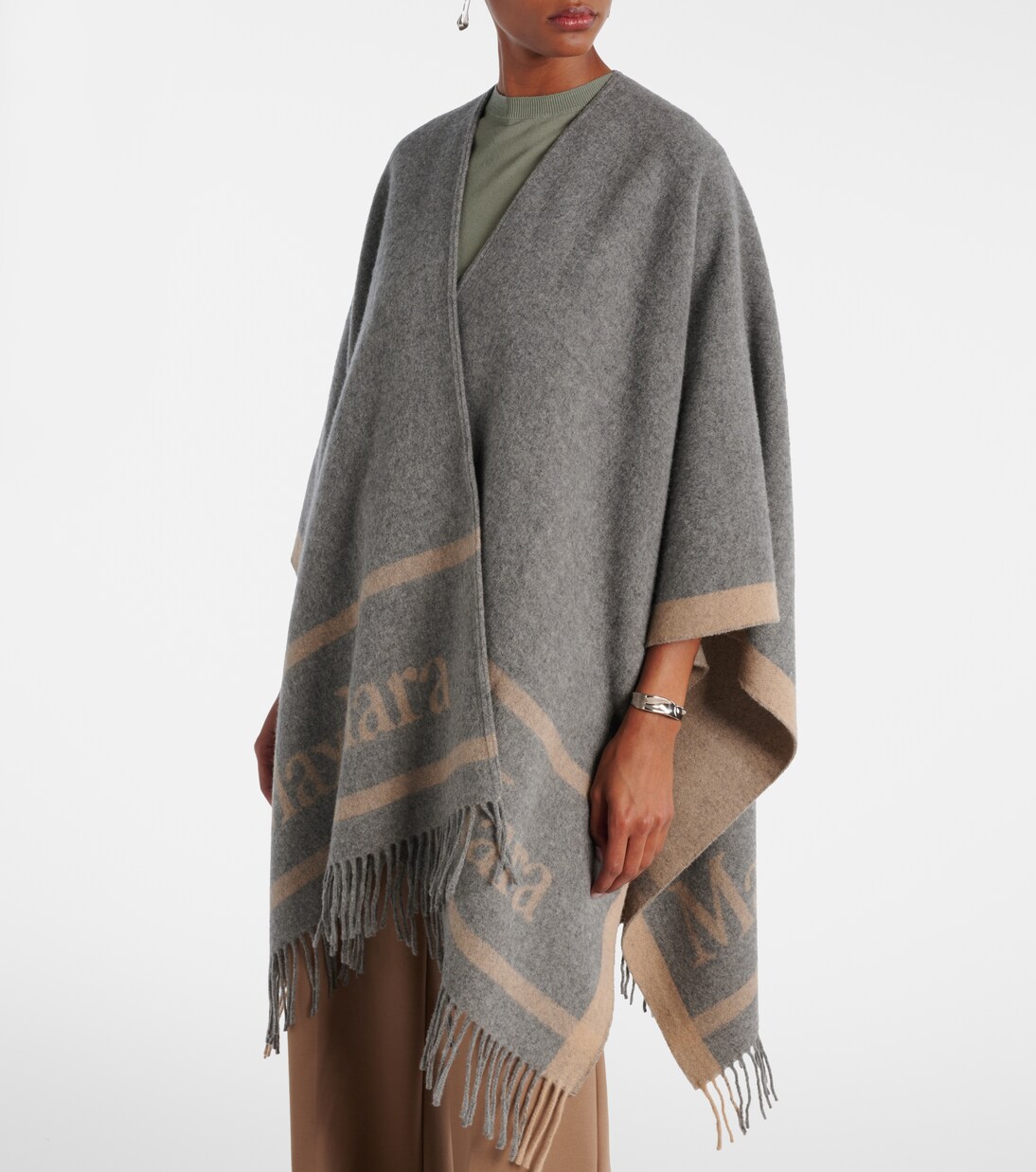 Hilde fringed wool jacquard cape | Max Mara