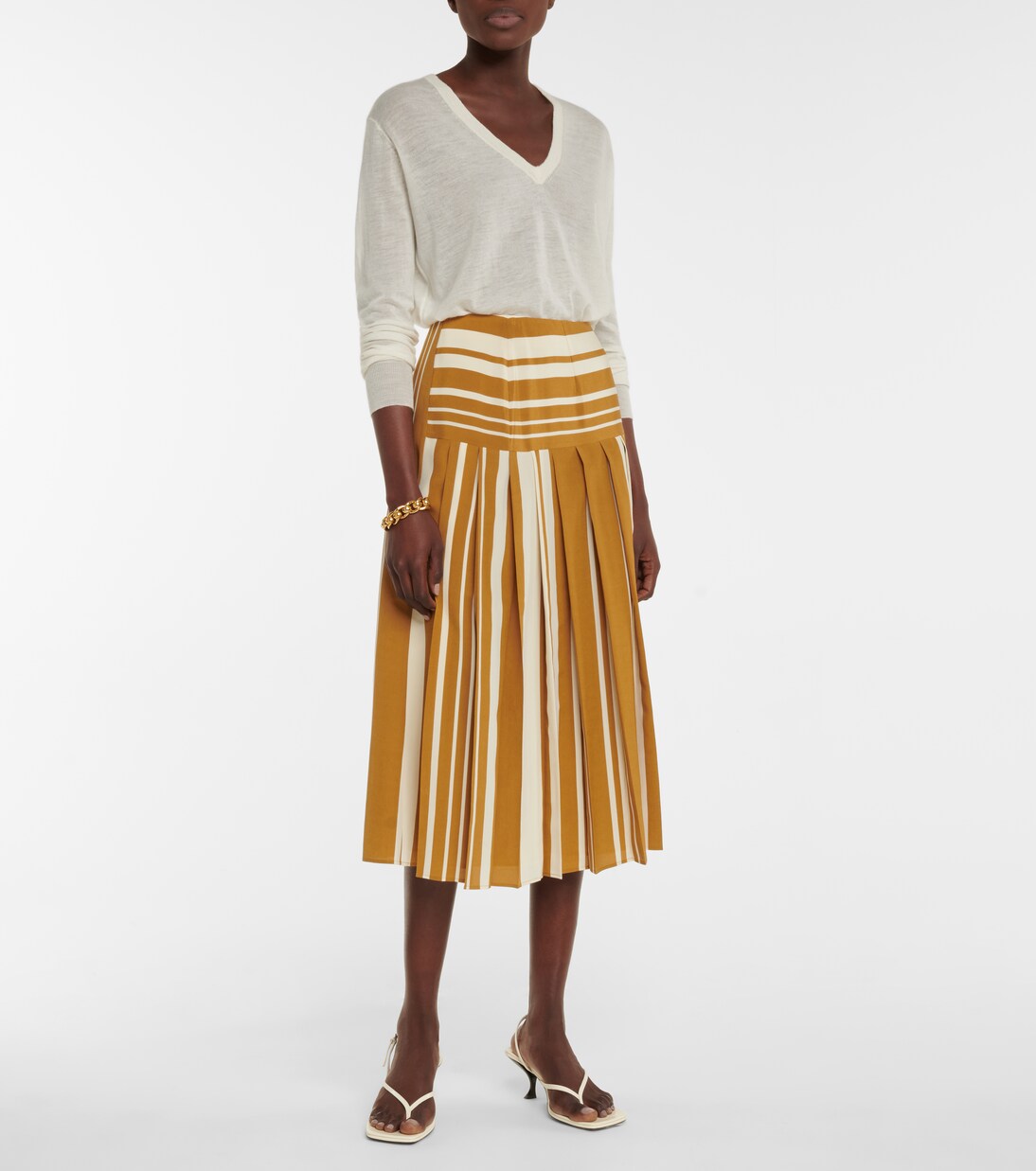 Falda midi Swanson de crepé a rayas | Joseph