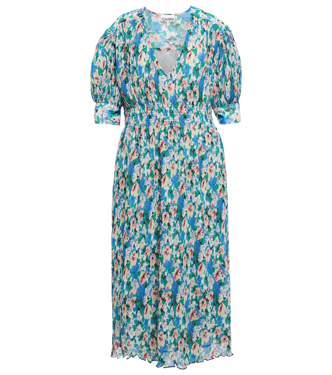 Floral pleated georgette midi dress | Ganni