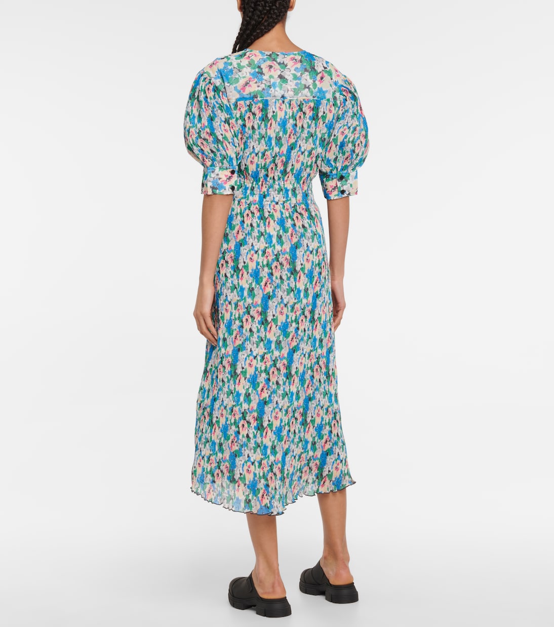 Floral pleated georgette midi dress | Ganni