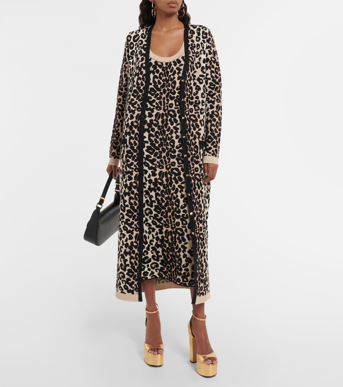 Robe midi en jacquard à motif léopard | Valentino