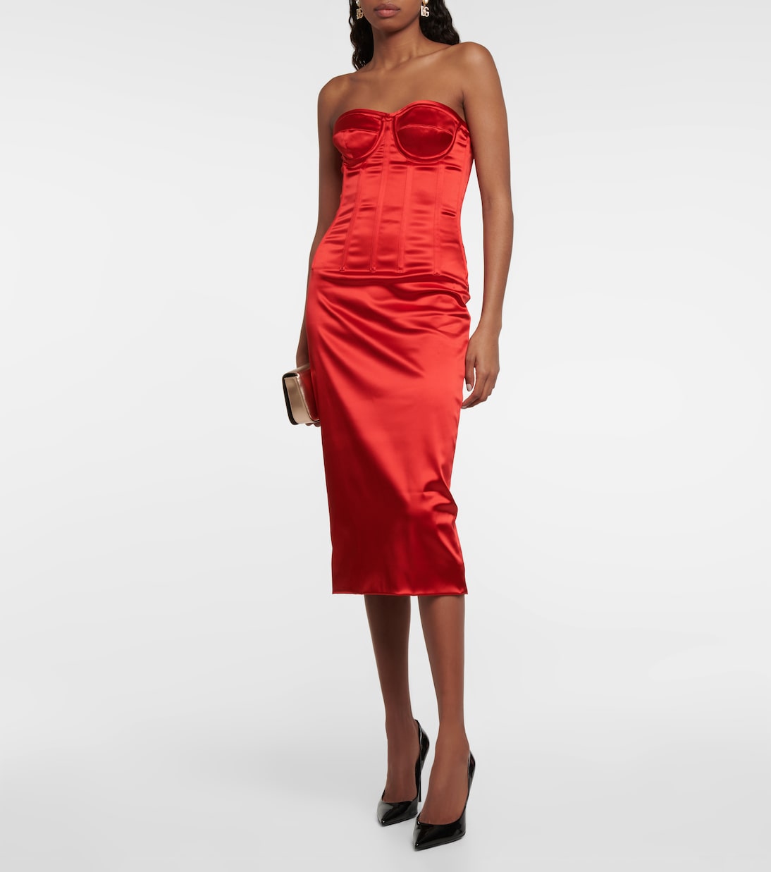 Strapless satin corset midi dress | Dolce&Gabbana