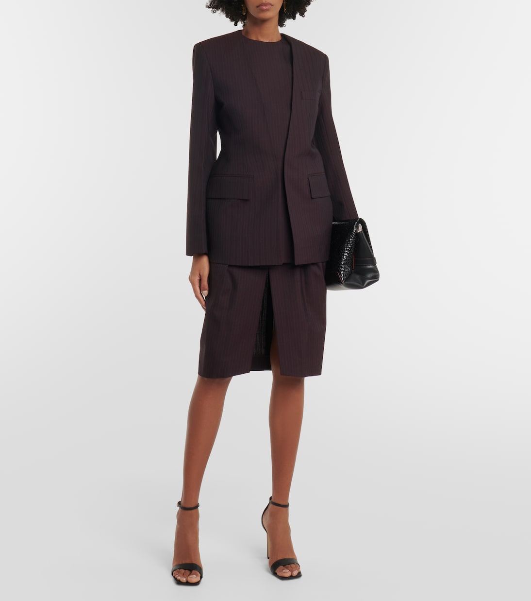 Herringbone chalk stripe midi skirt | Victoria Beckham