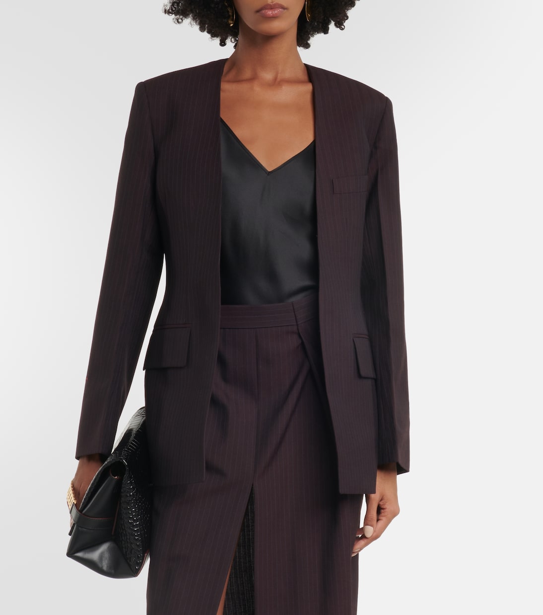 Herringbone chalk stripe midi skirt | Victoria Beckham